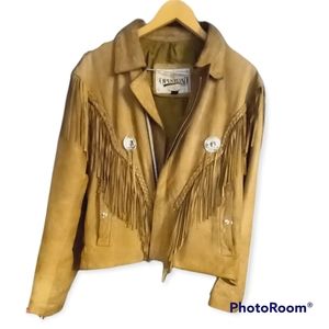 Open road western tan leather jacket with fringe size L
